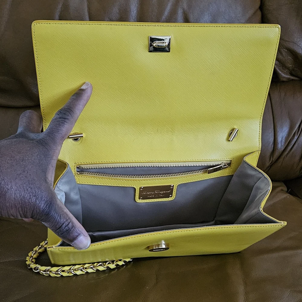 Women's Salvatore Ferragamo Yellow Vara Chain Crossbody Bag - Picture 5 of 16
